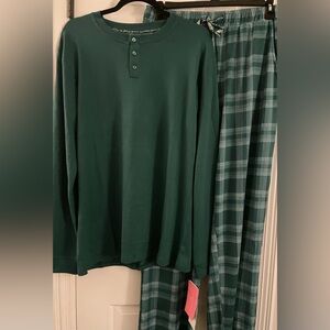 NEW Mens MUK LUKS Green Plaid Pajamas Pants Henley Butter Soft Sz TL Tall Lg NWT